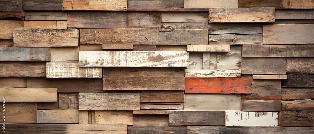 Aufkleber a close up view of stacked weathered wooden panels with a unique natural texture and a rustic vintag