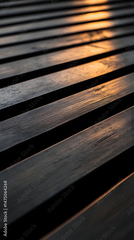 Poster rustic wooden planks with intricate patterns of light and shadow creating a serene and contemplative
