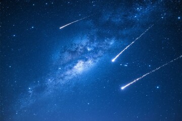 Night sky scene with meteor shower and the milky way galaxy showcasing celestial beauty and wonder