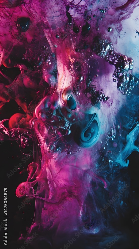 Poster a captivating abstract painting with swirling multi colored fluid shapes and dynamic movement creati