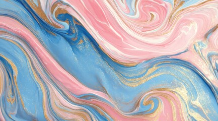 Obraz premium Abstract swirls of pastel pink, light blue, and white, with gold flecks