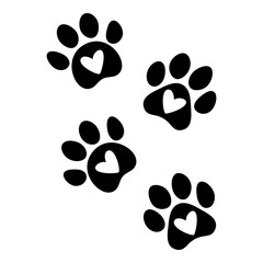 Fototapeta premium Paw vector foot trail print of cat. Dog, puppy silhouette animal diagonal tracks for t-shirts, backgrounds, patterns, websites, showcases design, greeting cards, child prints and etc.