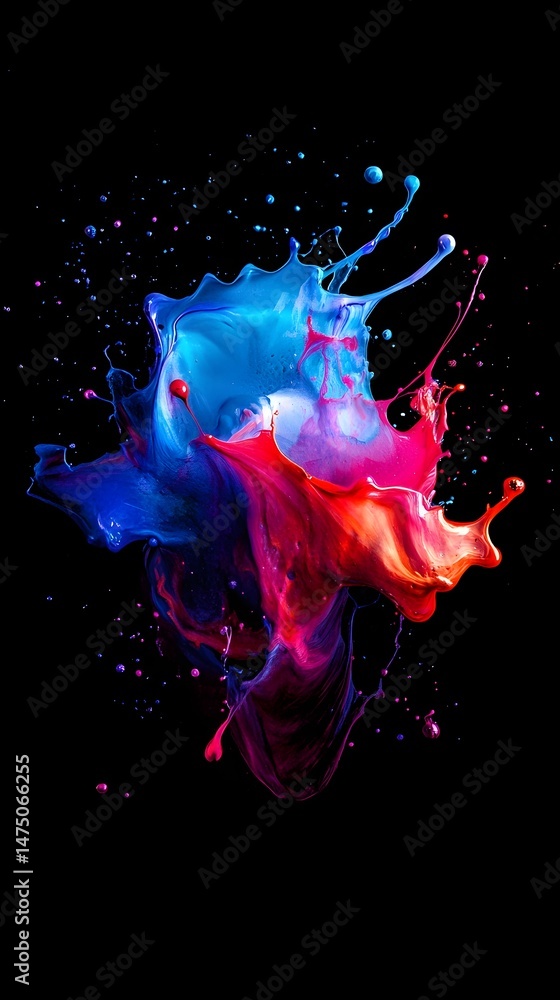 Poster vibrant dynamic splash of multicolored liquid paint creating an composition against a dark backgroun