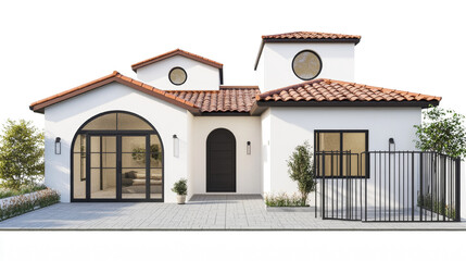 Charming mediterranean style house exterior with white walls and terracotta roof tiles