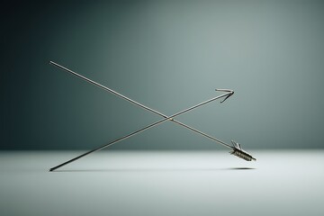 Fototapeta premium Two crossed metal arrows on a gray background