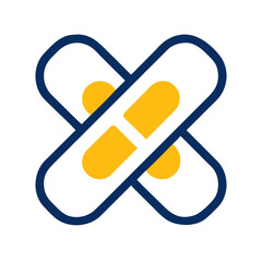 Medical adhesive bandage icon in blue and yellow representing health and care