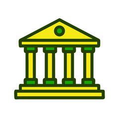Yellow bank building icon with copy space