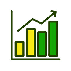 Business growth chart with upward trend in green and yellow colors, copy space