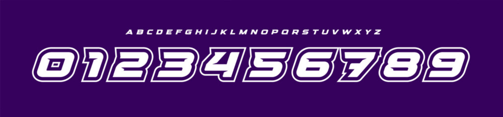 Bold Racing Number Font, Futuristic Speed Alphabet for sports branding, jersey design, gaming HUD, scoreboards, and esports visuals. Perfect for fast themes. Vector Illustration