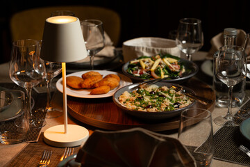 Appetizers on a dinner table with a winter atmosphere, Braga, Portugal.
