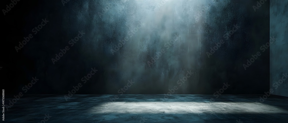 Poster a dramatic and mysterious scene with billowing smoke and muted spotlight like lighting creating an e