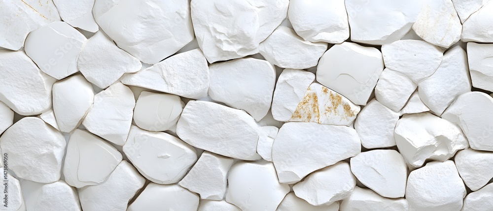 Poster detailed textured background composed of various irregularly shaped white natural stones or rocks wi