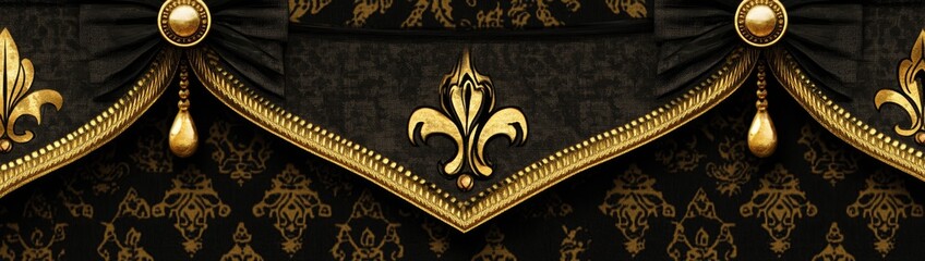 Ornate black fabric with gold embellishments