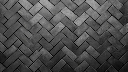 Dark gray herringbone tile pattern.  Close-up view of rectangular tiles arranged in a herringbone pattern, showing subtle variations in tone