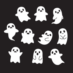 Cute Cartoon Ghost Vector Collection for Halloween Designs and Decorations
