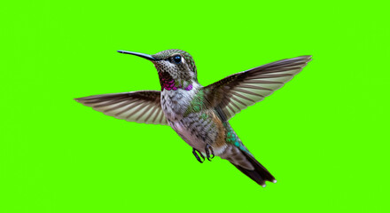 Fototapeta premium Stock footage of hummingbird flying on green screen background for video editing and compositing