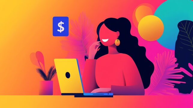 A freelancer celebrating after receiving a high-paying client deal, smiling at a laptop,