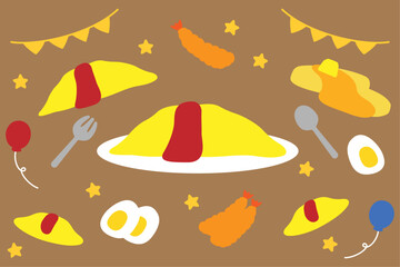 オムライスやエビフライの食べ物セット