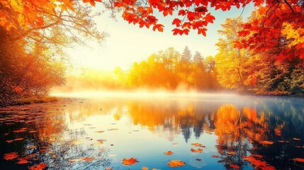 Autumnal Serenity: A Misty Morning by the Lake