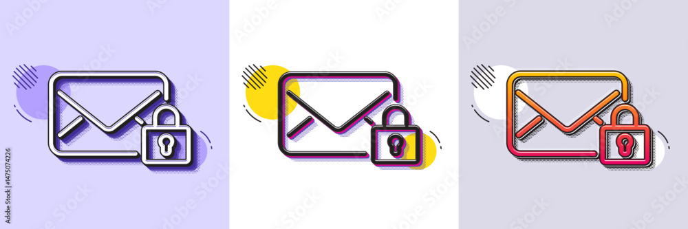 Poster secure mail line icon. halftone dotted pattern. gradient icon with grain shadow. private message cor