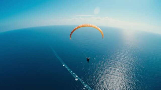 Paraglider Soaring Over Tranquil Blue Ocean