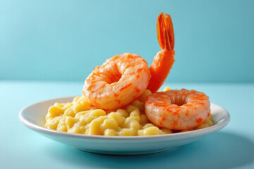 Tempting Shrimp and Grits: Cozy Corner Food Photography with Dusty Blue Background