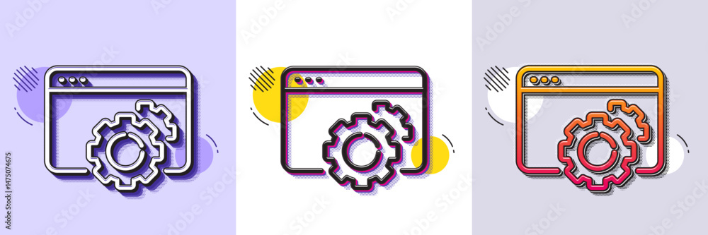 Poster seo gear line icon. halftone dotted pattern. gradient icon with grain shadow. web settings sign. tra