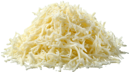 Shredded cheese pile on a transparent background for culinary use