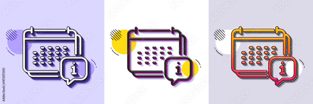 Poster calendar info line icon. halftone dotted pattern. gradient icon with grain shadow. annual planner si