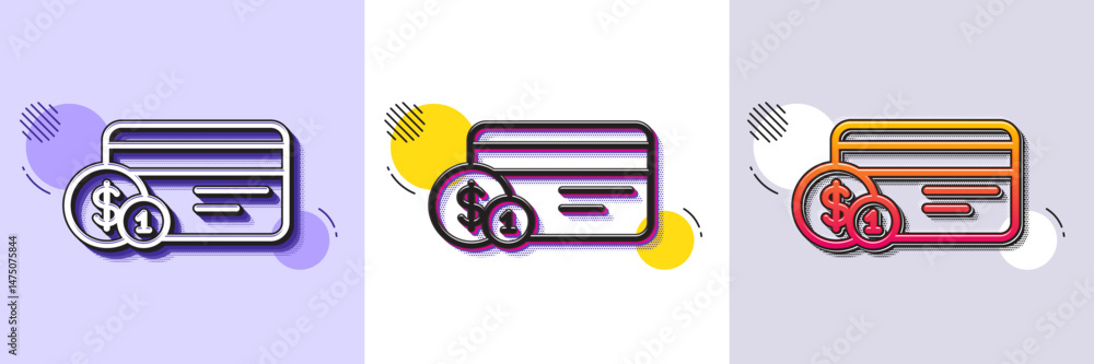 Poster credit card line icon. halftone dotted pattern. gradient icon with grain shadow. banking payment car
