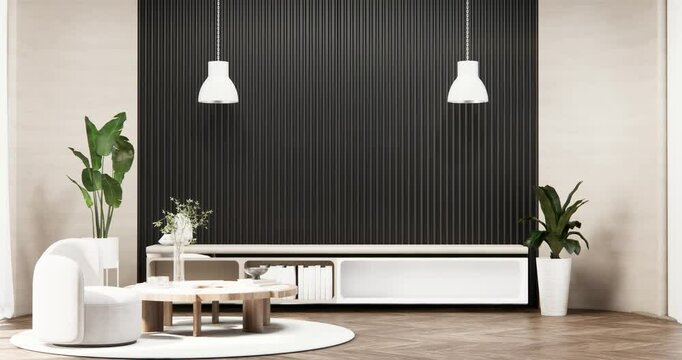 white room and black panels wall background and decor living room 3D illustration rendering