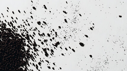 Obraz premium A vibrant and detailed shot of Nigella seeds spread across a white surface, each seed distinct in shape and texture.