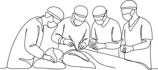 Surgical Team in Operation Room Line Drawing