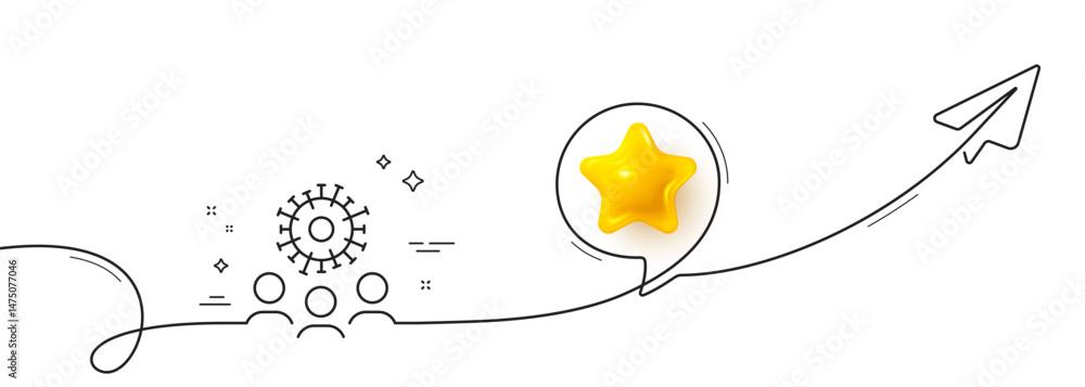 Poster coronavirus line icon. continuous line with share plane. covid-19 pandemic virus sign. corona virus 