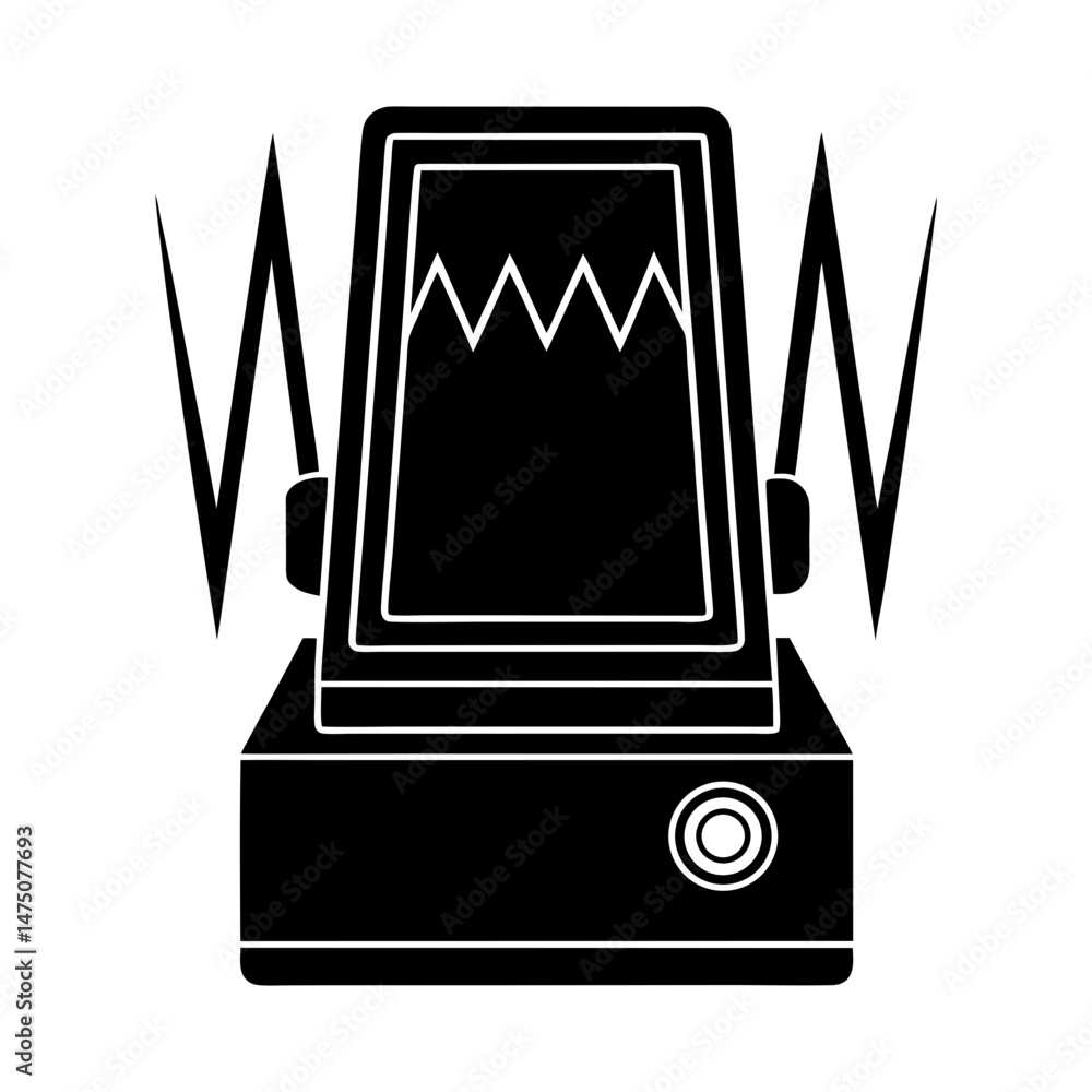 Poster illustration of a black device with a screen displaying a jagged line and two antennas on the sides