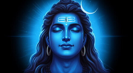 Lord Shiva Face in Blue Aura