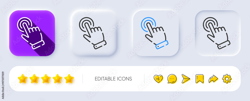 Poster hand cursor line icon. neumorphic, flat shadow, 3d buttons. click action sign. finger pointer symbol
