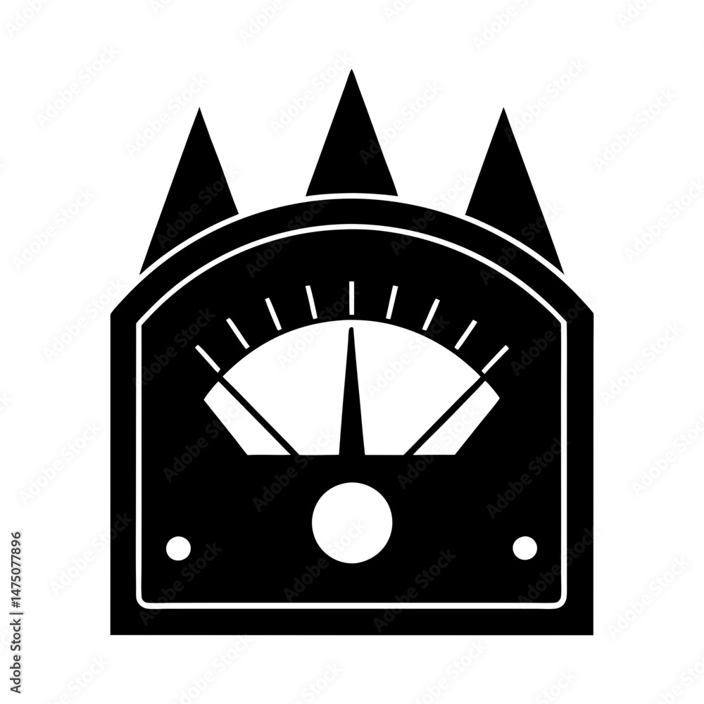 Poster illustration of a black and white analog meter with three triangle shapes on the top edge