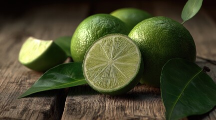 Fresh limes on rustic wooden surface (1)