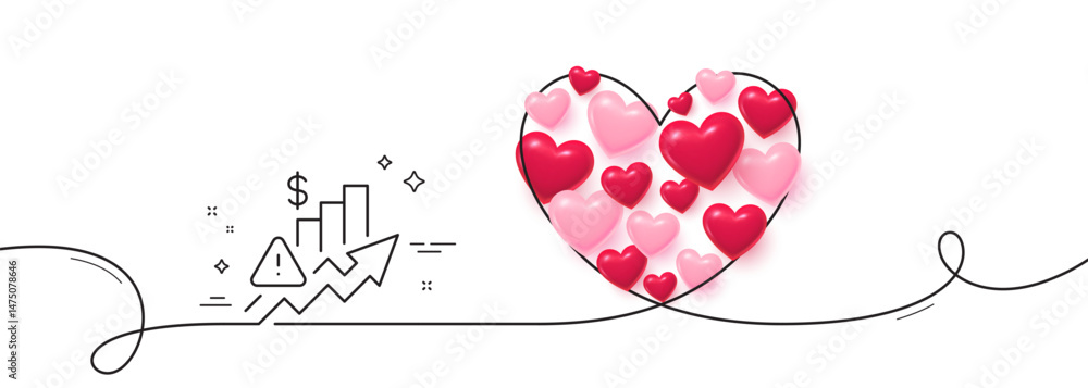 Poster rise price line icon. continuous line big heart. excise duty graph sign. tax rate or inflation symbo