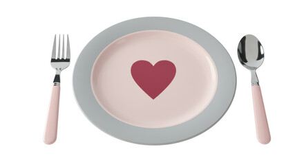 Isolated Plate with Heart, Spoon, and Fork