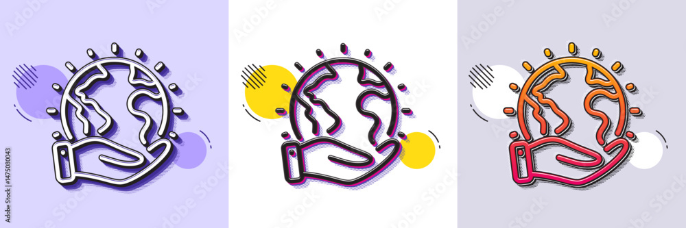 Poster save planet line icon. halftone dotted pattern. gradient icon with grain shadow. earth environment s