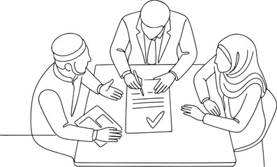 Muslim Colleagues Collaborating Drawing