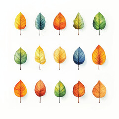 Obraz premium Cute cartoon watercolor A collection of fall leaves