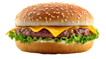 Classic cheeseburger with lettuce and sesame seed bun