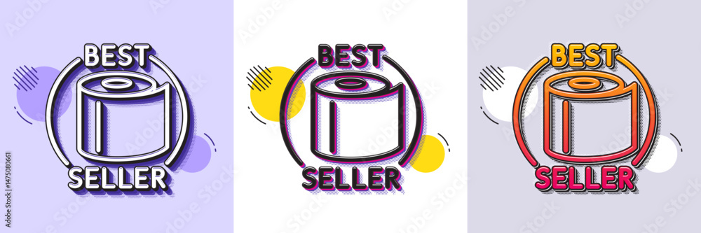 Poster toilet paper tissue roll line icon. halftone dotted pattern. gradient icon with grain shadow. best s