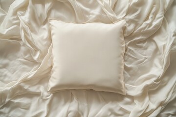 Cream-colored pillow on a bed of soft, white linens