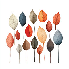 Fototapeta premium Cute cartoon watercolor A collection of fall leaves