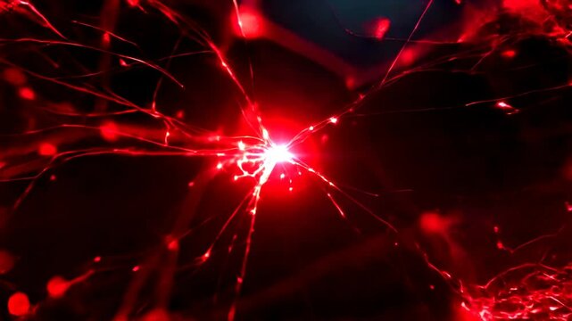 Futuristic Red Glowing Neural Brain &ndash; Digital AI Network Animation with Camera Movement