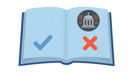 Isolated Open Book with Check Mark and Cross